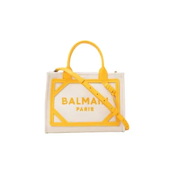 BALMAIN Leather With Fabric Tote Bag Shopping Bag Shoulder Bag Crossbody Bag Handbag Mini Women's White/Yellow