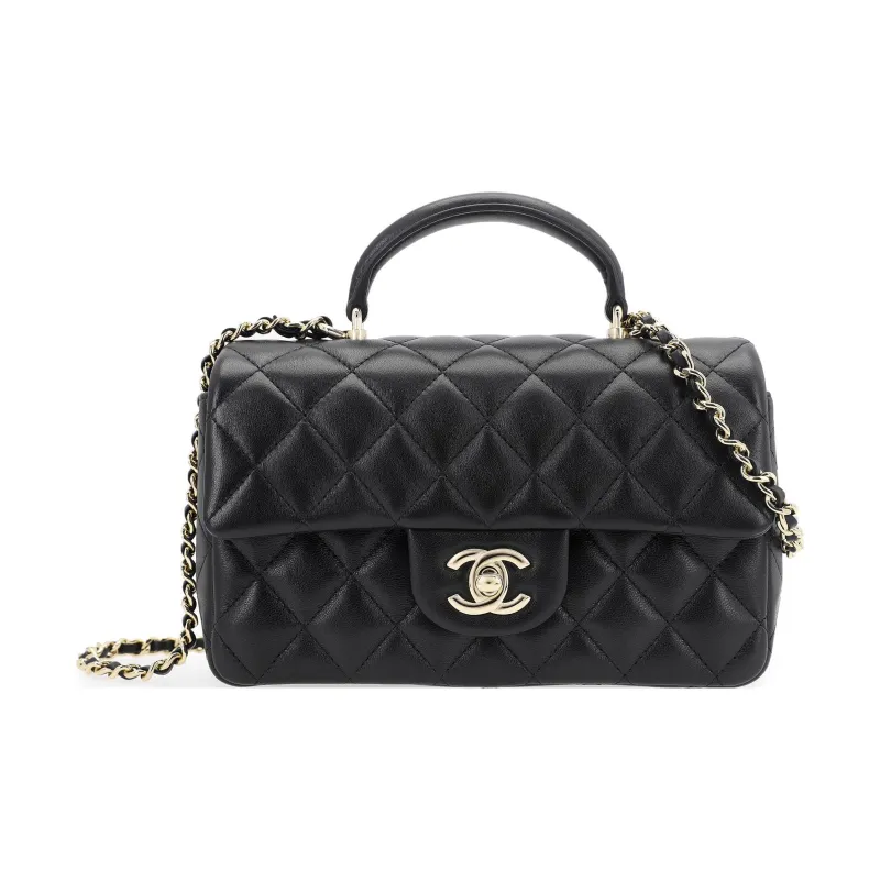 CHANEL Classic Flap CF Lambskin Flap Bag, Handbag, Shoulder Bag, Crossbody Bag Mini Women's Black-0