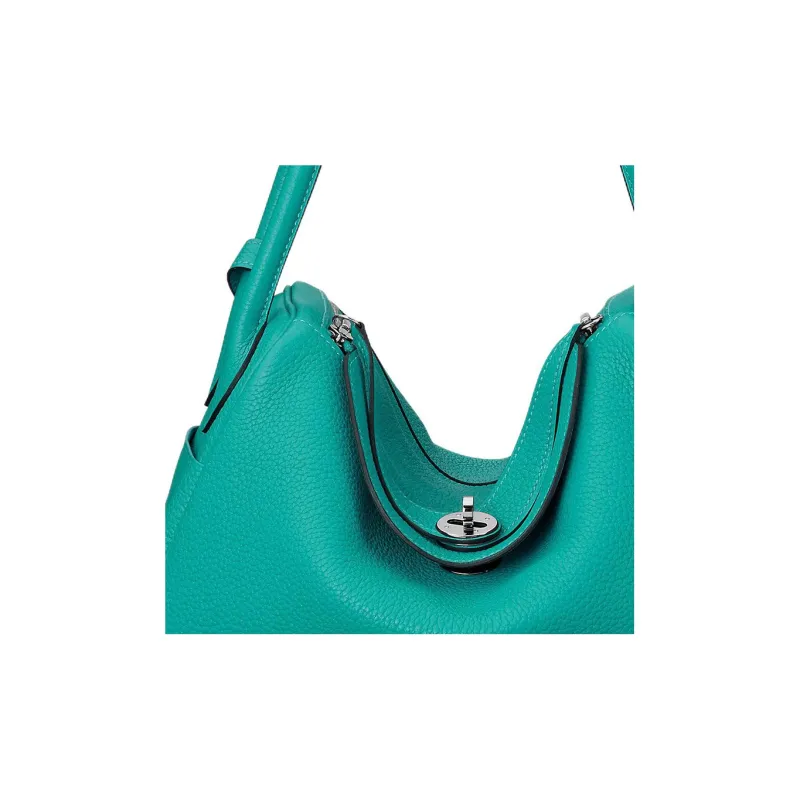HERMES Lindy Taurillon Clemence Leather Handbag Shoulder Bag Women's 7F Bleu Paon Peacock Blue-4