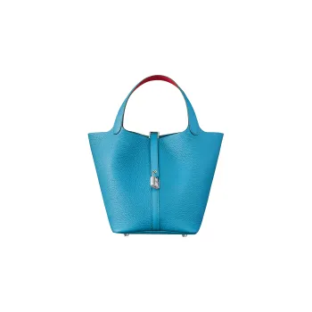 HERMES Picotin Lock Clemence With Swift Leather Basket Bag, Bucket Bag, Handbag Women's Blue/Red