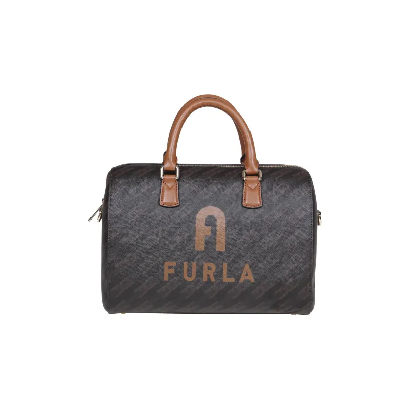 Furla Monogram Collection Leather Boston Bag Shoulder Bag Crossbody Bag Handbag Women's Coffee-0