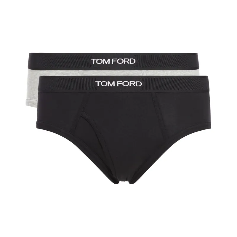 TOM FORD Logo waist Cotton Briefs Pack Of Two-0