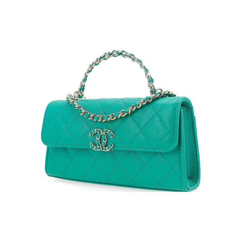 CHANEL 23P SS Caviar Cow Leather Flap Bag Handbag, Shoulder Bag, Crossbody Bag Trumpets Women's Green-1