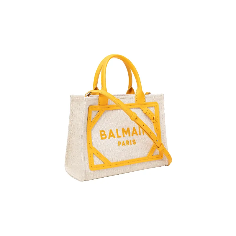 BALMAIN Leather With Fabric Tote Bag Shopping Bag Shoulder Bag Crossbody Bag Handbag Mini Women's White/Yellow-1