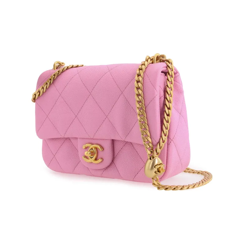 CHANEL Grain Embossed Cow Leather Flap Bag, Shoulder Bag, Crossbody Bag Medium Size Women's Pink-1