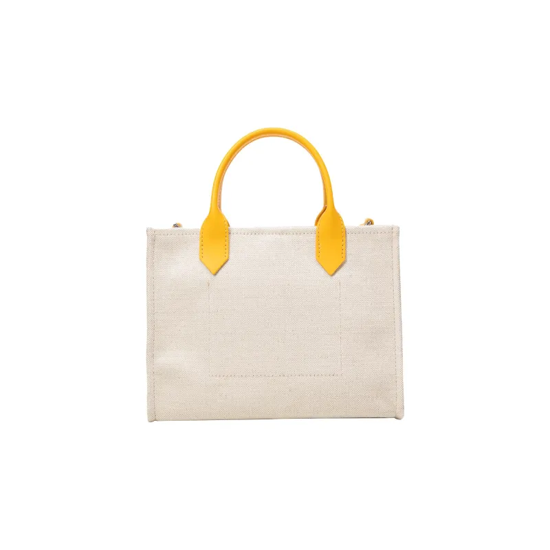 BALMAIN Leather With Fabric Tote Bag Shopping Bag Shoulder Bag Crossbody Bag Handbag Mini Women's White/Yellow-2
