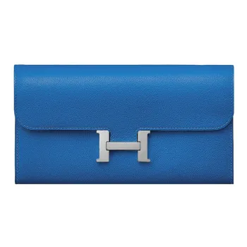 HERMES Evercolor Calfskin Wallet Women's I7 Blue Zellige Mosaic Blue