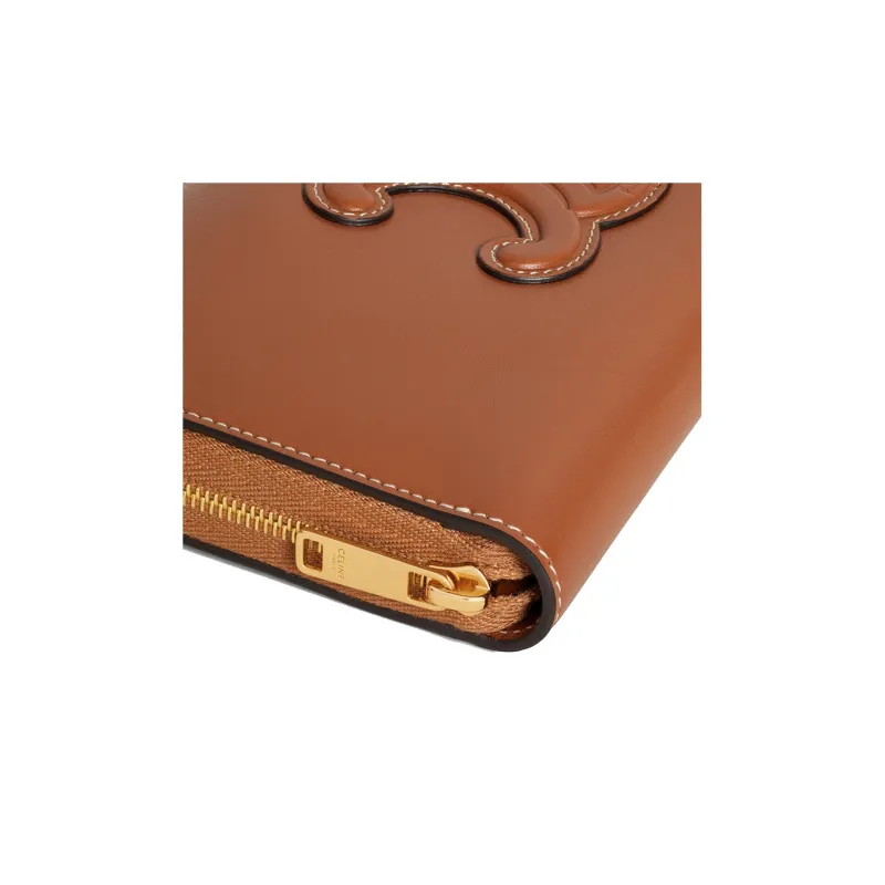 CELINE Smooth Calf Leather Wallet Large Size Women's Brown-4