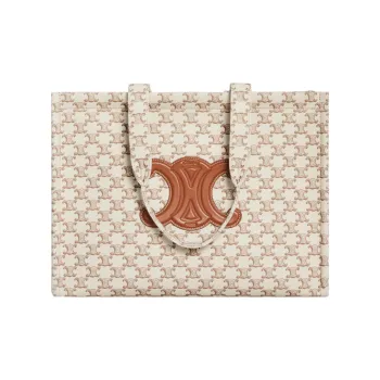 CELINE Triomphe Canvas With Calfskin Canvas Bag Handbags Large Size Women's White/Brown