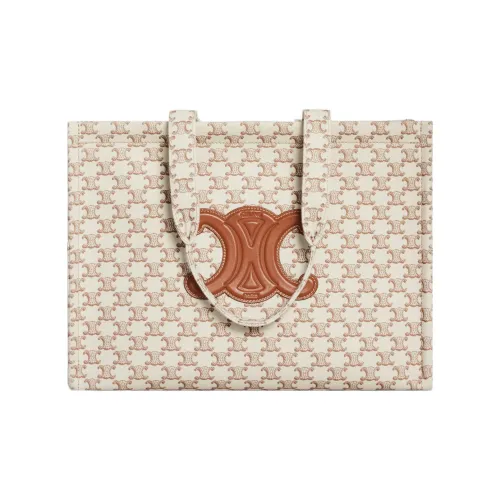 CELINE Triomphe Canvas With Calfskin Canvas Bag Handbags Large Size Women's White/Brown