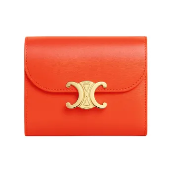 CELINE Triomphe Shiny Calfskin Card Holder Wallet Small Size Women's Orange