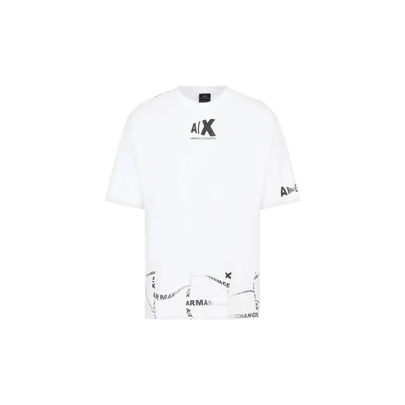 ARMANI EXCHANGEAE Letter Print Crew Neck Short Sleeved T Shirt T Shirt Men's White-0