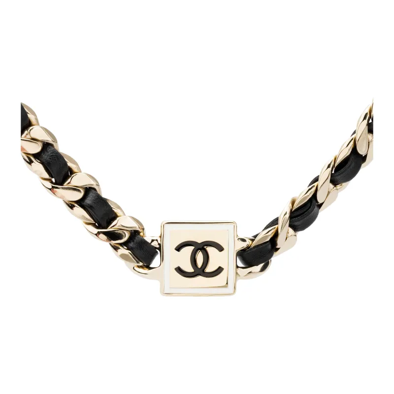 CHANEL Leather Necklaces Women's Black/Gold-0