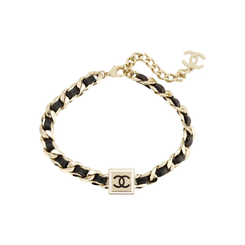 CHANEL Leather Necklaces Women's Black/Gold-2