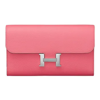 HERMES Constance Long Wallet Evercolor Calfskin Wallet Women's 8W RoseAzalee New Lipstick Pink