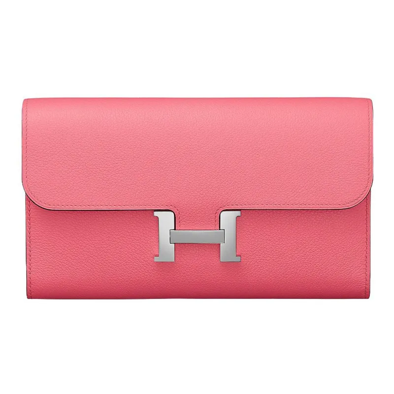 HERMES Evercolor Calfskin Wallet Women's 8W RoseAzalee New Lipstick Powder-0