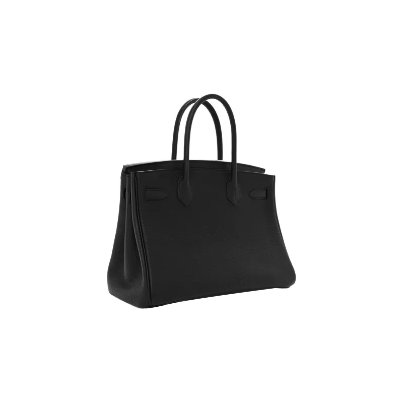 HERMES Birkin Togo Calfskin With Canvas And Swift Leather One Shoulder Handbags Unisex Black-1
