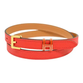 HERMES Leather Belts Women's Orange Red