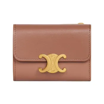 CELINE Triomphe Shiny Cow Leather Wallet Women's Coffee Brown