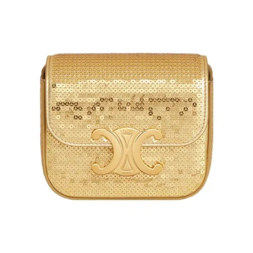 CELINE Triomphe Sequins Calfskin Shoulder Bag Crossbody Bag Mini Women's Gold