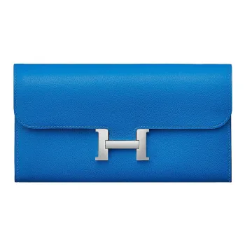 HERMES Constance Evercolor Cow Leather KangKang Wallet Women's T7 Bleu Hydra Mermaid Blue