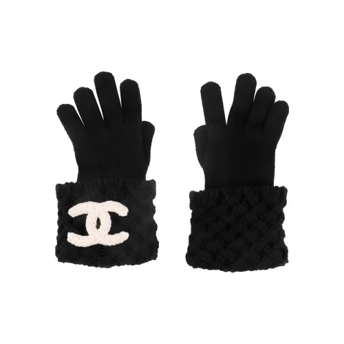 CHANEL Knit Gloves Unisex Black