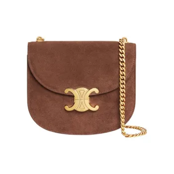 CELINE Triomphe Velvet With Calfskin And Suede Messenger Bag Shoulder Bag Crossbody Bag Regular Women's Brown