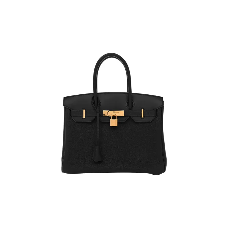 HERMES Birkin Togo Calfskin With Canvas And Swift Leather One Shoulder Handbags Unisex Black-0