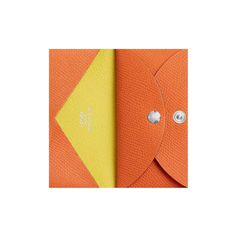 HERMES Calvi Duo Epsom Calfskin Card Holder Mini Women's Orange/Lime-2