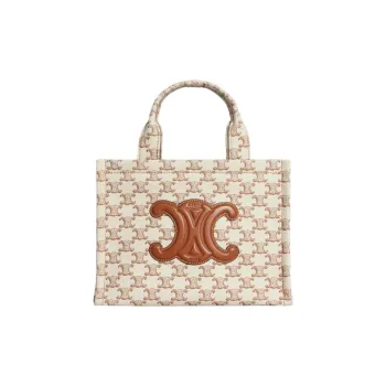 CELINE Triomphe Fabric With Calfskin Tote Bag, Shopping Bag, Handbag Small Size Women's Brown/White