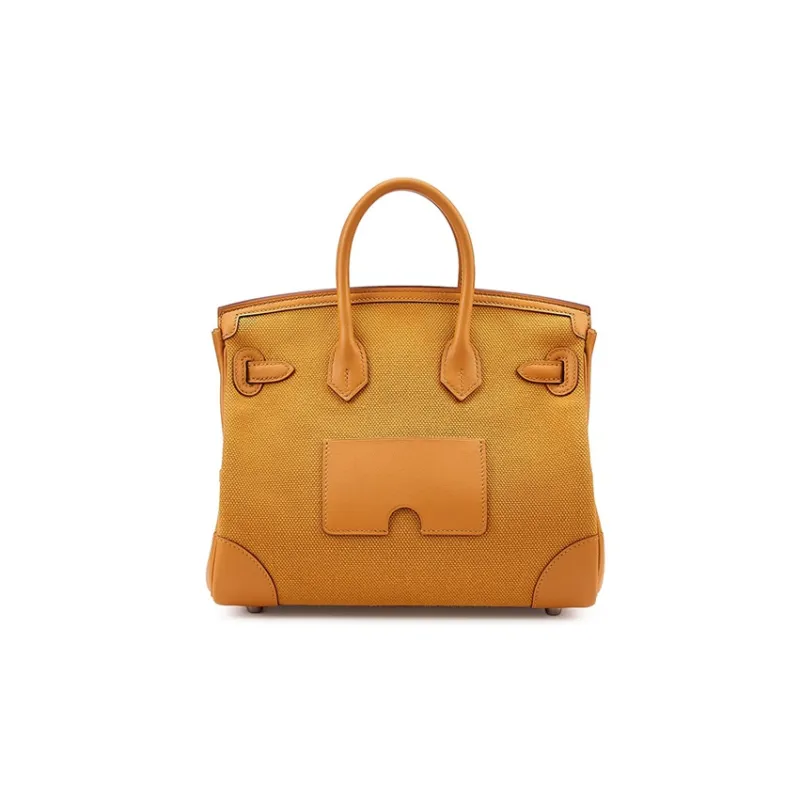 HERMES Birkin Canvas With Swif Cow Leather Birkin Bag Handbags Unisex Sand Yellow/Sesame Color-2