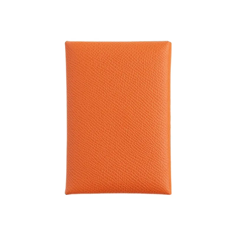 HERMES Calvi Duo Epsom Calfskin Card Holder Mini Women's Orange/Lime-0