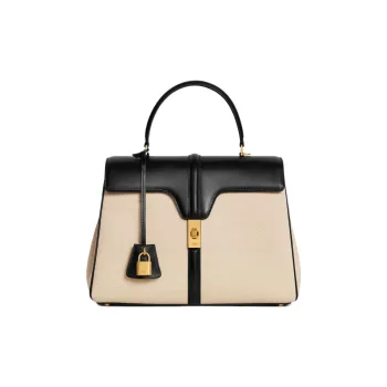 CELINE 16 Fabric With Calfskin Trim Shoulder Bag, Crossbody Bag, Handbag Women's Black/Natural