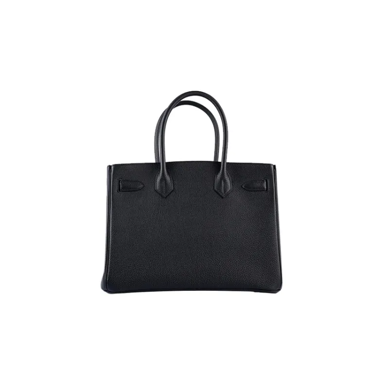 HERMES Birkin Togo Calfskin With Canvas And Swift Leather One Shoulder Handbags Unisex Black-2