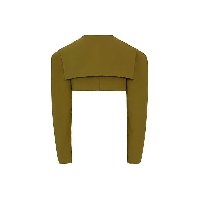 MEIYANG Cropped Coats Women's Mustard Green-1