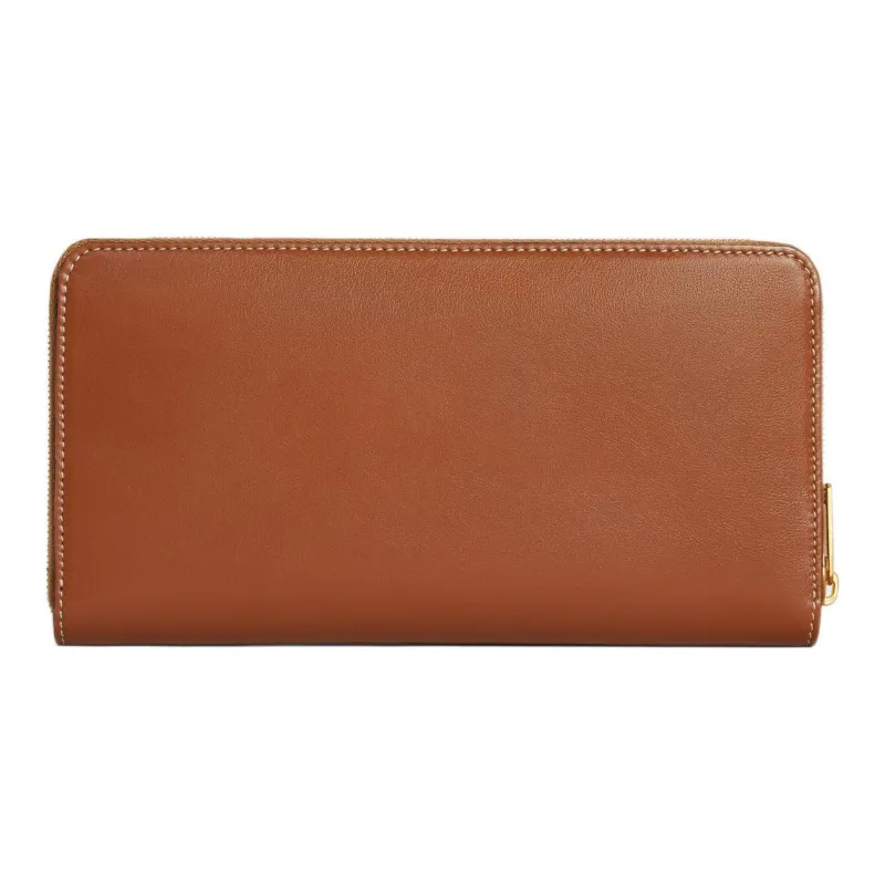 CELINE Smooth Calf Leather Wallet Large Size Women's Brown-3
