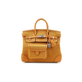 HERMES Birkin Canvas With Swif Cow Leather Birkin Bag Handbags Unisex Sand Yellow/Sesame Color