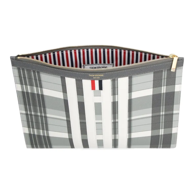 THOM BROWNE Checkered Zipped Clutch Bag-3