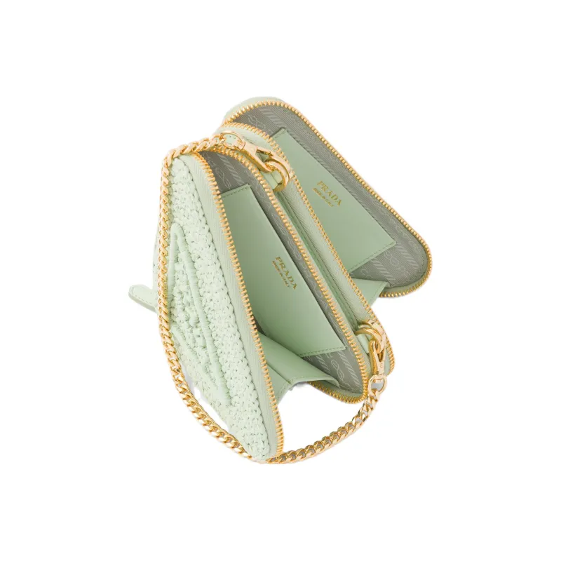 PRADA Raffia With Leather Clutch Mini Women's Light Green-2