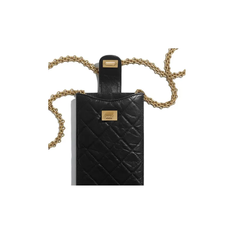 CHANEL Calfskin Cell Phone Pouch Women's Black-4