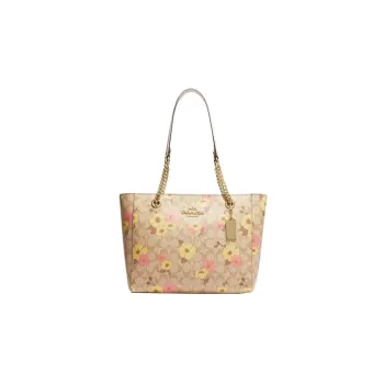 COACH Cammie Canvas With Leather Tote Bag, Shopping Bag, Handbag, Shoulder Bag Women's Khaki
