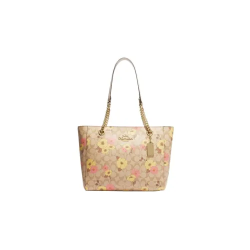 COACH Cammie Canvas With Leather Tote Bag, Shopping Bag, Handbag, Shoulder Bag Women's Khaki