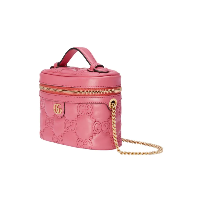 GUCCI GG Matelassé Leather Handle Bag Makeup Box Shoulder Bag, Handbag Mini Women's Pink-1