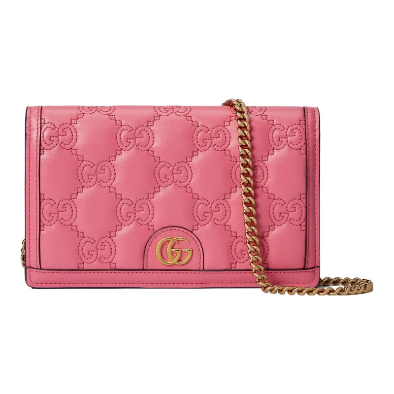 GUCCI Quilted Leather Small Square Bag, Shoulder Bag, Crossbody Bag, Wallet Women's Pink-0