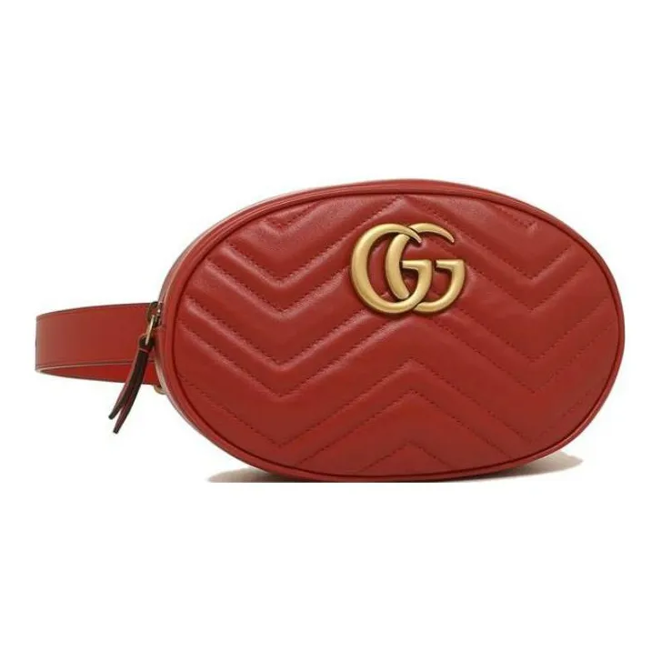 GUCCI GG Marmont Leather Sling Bag, Crossbody Bag, Fanny Pack Trumpets Women's Red-1