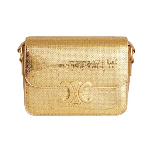 CELINE Triomphe Sequins Patch Calfskin Shoulder Bag Crossbody Bag Women's Gold