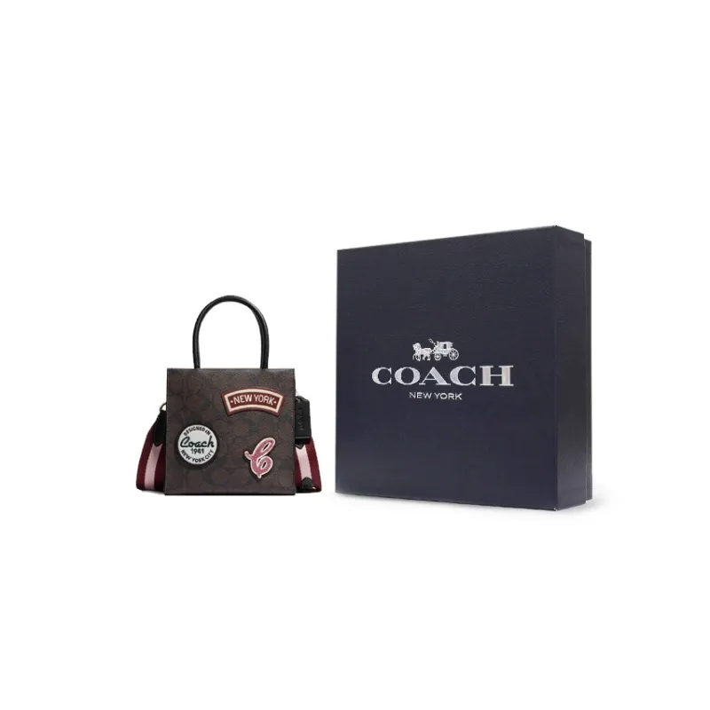 COACH Cally Patchwork Cow Split Leather Handbags Shoulder Bag Crossbody Bag Mini Women's Dark Brown-8