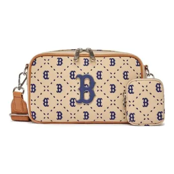 MLB Monogram Collection Artificial Leather Camera Bag, Shoulder Bag, Crossbody Bag Regular Unisex Beige