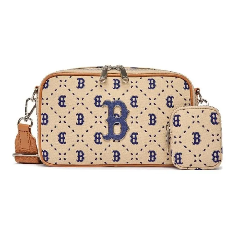 MLB Monogram Collection Artificial Leather Camera Bag, Shoulder Bag, Crossbody Bag Regular Unisex Beige-0