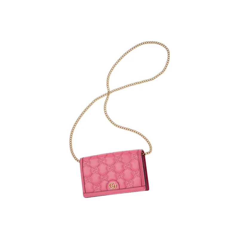 GUCCI Quilted Leather Small Square Bag, Shoulder Bag, Crossbody Bag, Wallet Women's Pink-4